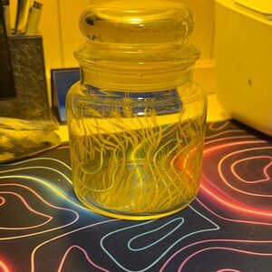 Vintage Decorative Yellow Glass Jar with Lid (1970s)